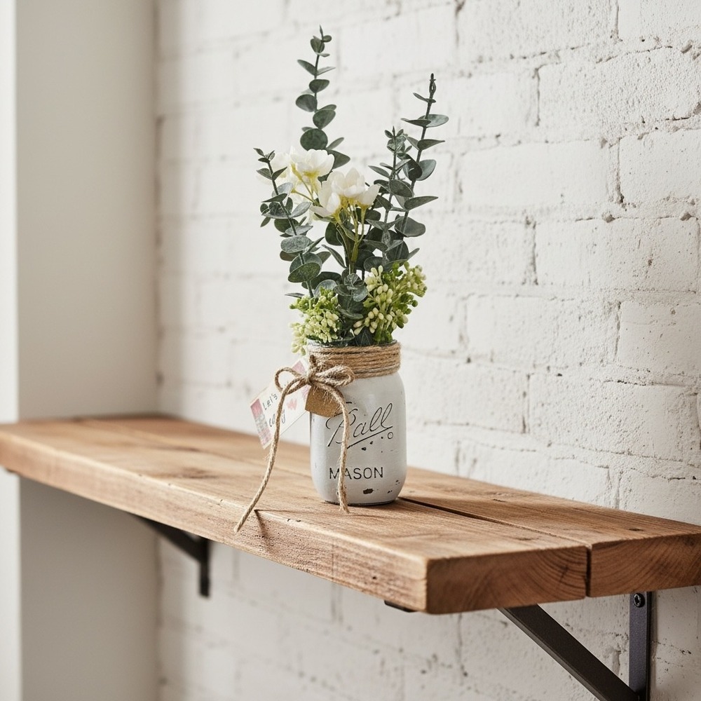 Rustic Ball Mason Jar Faux Eucalyptus Floral Arrangement Gray Let's Get Cozy
